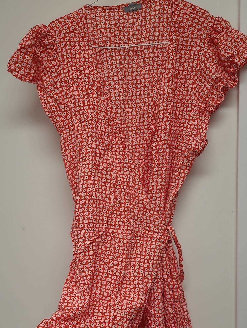 aerie CORAL RED  Floral Wrap Around Dress with Tie Waist